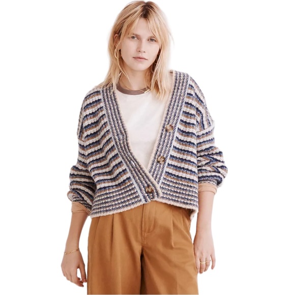 Madewell Sweaters - Madewell Waller Crop Cardigan Sweater in Stripe Size XL
